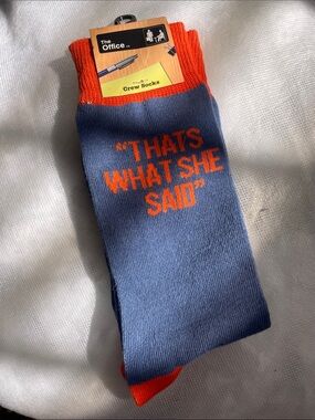 Hot Topic Blue and Orange "That's What She Said" Crew Socks